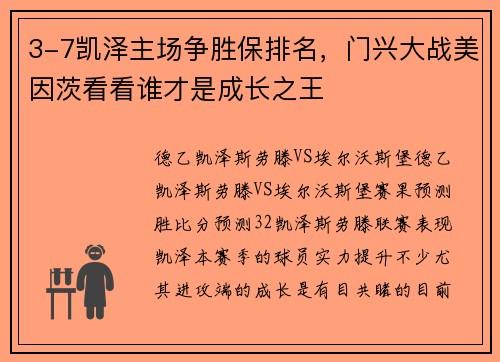 3-7凯泽主场争胜保排名，门兴大战美因茨看看谁才是成长之王