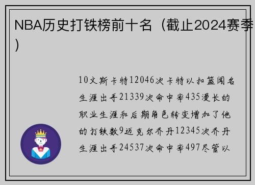 NBA历史打铁榜前十名（截止2024赛季）